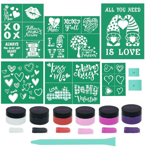 15PCS XO Silk Screen Stencils Self Adhesive Chalk Paste Screen Printing Stencil Reusable Chalk Paint Mesh Stencils Valentine Transfers for Chalk Paste on Wood,Fabric,DIY Home Decor,Chalks Ink 50g - color: 15pcs XO stencils set