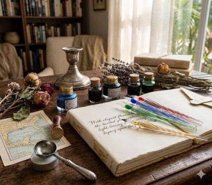 Nostalgic Impressions Murano Glass Calligraphy Dip Pen & Ink Set Shimmering Colors (Red) - color: Red