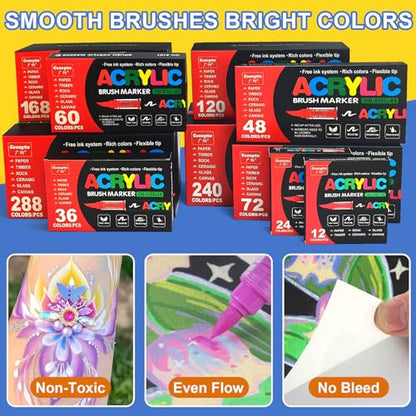 Amamao Acrylic Paint Markers, Soft Brush Tip Pens and Markers, Acrylic Paint Pens for Wood, Stone, Canvas, Glass, Fabric, Egg, Rock Painting and DIY Crafts Art Supplies (48) - style: 48 BOX
