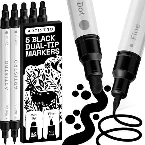 ARTISTRO 5 Black Dual-Tip Acrylic Paint Markers – Paint Pens Set with Dot & Fine Tips for Fabric, Rock, Glass, Wood, Coloring Books – Arts & Crafts Gift – Classroom Must Haves & School Supplies - style: Black