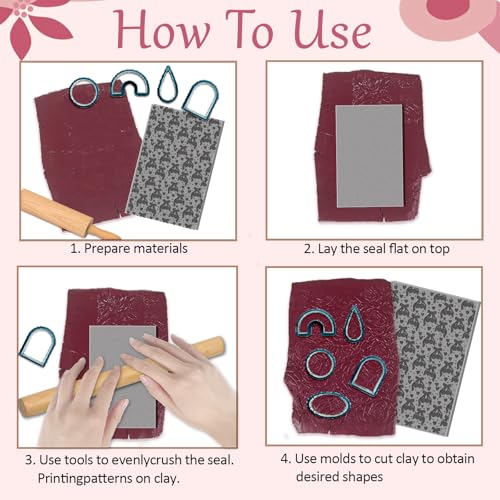 CHGCRAFT 4 Pcs Valentine's Day Polymer Clay Texture Sheet Bow and Roses Rubber Clay Texture Mat for Polymer Clays Making Earrings Jewelry DIY Crafts 5.5 × 5.5 Inch
