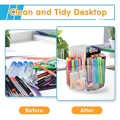 Mefirt Acrylic Pen Holder, 2 Pack 360 Rotating Organizer With 6 Compartments, Desk Office Storage for 800 Pens, Markers, Crayons and Art Supplies - style: Clear-Large 2 PACK