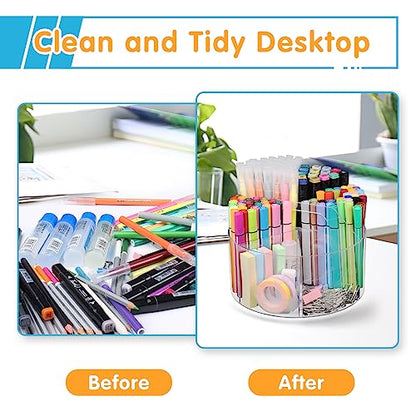 Mefirt Acrylic Pen Holder, 2 Pack 360 Rotating Organizer With 6 Compartments, Desk Office Storage for 800 Pens, Markers, Crayons and Art Supplies - style: Clear-Large 2 PACK
