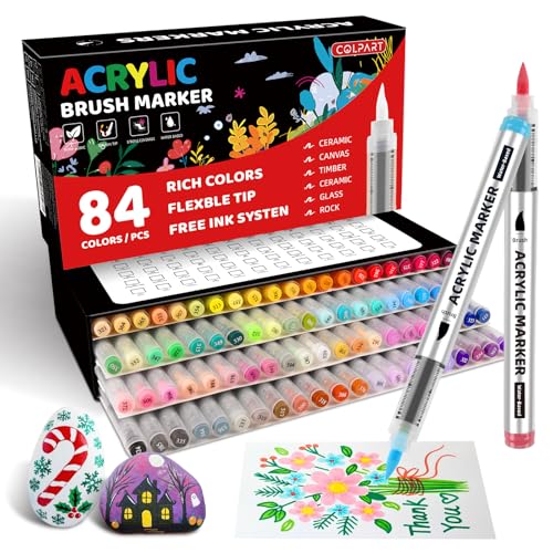 84 Colors Acrylic Paint Markers, Soft Brush Tip Paint Pens and Paint Markers, Acrylic Paint Pens for Easter Decor, Christmas Decorations,Stone,Canvas,Egg, Rock Painting and Christmas Gift DIY Crafts - style: Auto Ink(84 Color)