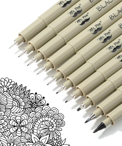 Mr. Pen- Drawing Pens Micro Fineliner Art Pens: 10 Black Fine Line Markers | Waterproof Archival Ink Watercolor Inking Multiliner Manga Sketching Art Supplies Adults Artist Sketch - size: 10 Tip Sizes(0.15 to 0.7 mm)