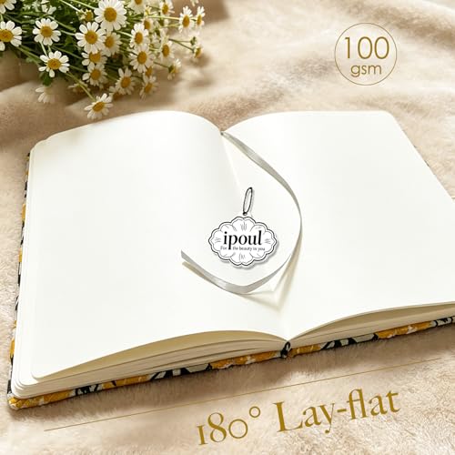 Daisy Gifts, Hardcover Notebook, Lay-flat, A5, 8"x6", Embroidered Journal, Floral Notebook, Plain Notebook, Pretty Journal for Women, Personal Journal, Cute Sketchbook, White Daisy - color: A5-Button-White, style: Plain
