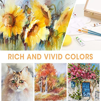 VigorFun Painting Supplies Set, 49 Pieces Watercolor Painting Kit with Wooden Tabletop Easel, Includes Watercolor Paints, Brushes, Palette, Canvas Panels and Painting Pads, for Artists, Adults