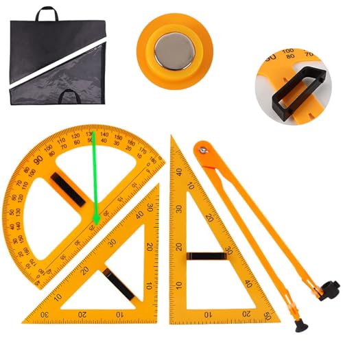 Magnetic Triangular Scale Ruler Set Drafting Tools Mathematics Protractor Pencil Compass, Math Geometry Classroom Teaching Measurement Set Oversized Ruler (4-pcs Ruler Compass Protractor) - color: 4-pcs Ruler Compass Protractor