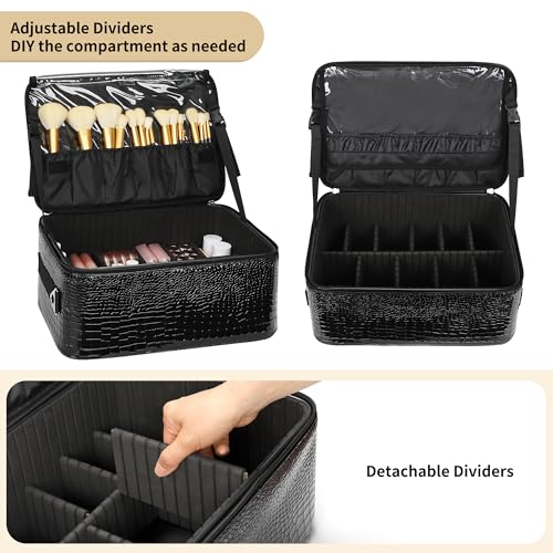 OCHEAL 18" Rolling Makeup Case, Professional 4-in-1 Trolley Case | 3-Layer, Large Cosmetic Organizer with Wheels,Large Makeup Case & Double Brush Organizer, 6 Travel Bags - color: Black-4 in 1