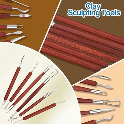 Amrules Clay Tools Kit, 6 PCS Red Wooden Clay Sculpting Tools, Double Head Practical Polymer Tool Set Suitable for Adults, Pottery Craft, Carving, Modeling and Shaping - color: Red-Sculpting-6Pcs