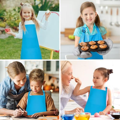 10 Pack Kids Apron Children Apron Adjustable with 2 Pockets Kids Chef Painting Aprons for Cooking Baking Painting Crafts Making (Blue) - color: Blue
