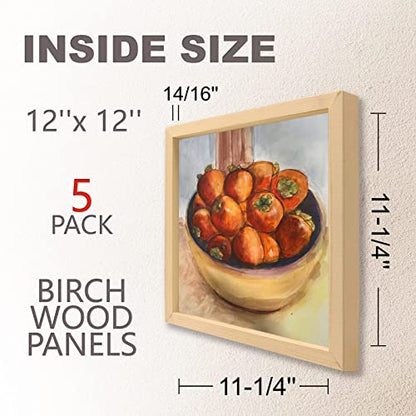 Cupohus Unfinished Birch Wood Boards Canvas for Painting, 5 Packs 3/4'' Deep Cupohus 12'' x 12'' Wooden Cradled Panels for Pouring Art, Crafts, Paints and More - size: 12" x 12"