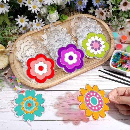 WinnerWhy 30 Sets Flower Suncatchers Window Art Kits, Spring DIY Sun Catchers Crafts Paint Your Own Window Ornaments for Adult Home Birthday Activity Party Decor - style: Flower Style