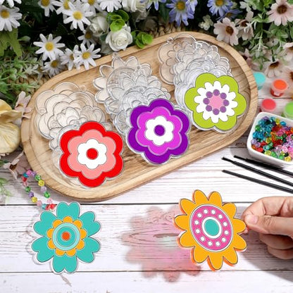 WinnerWhy 30 Sets Flower Suncatchers Window Art Kits, Spring DIY Sun Catchers Crafts Paint Your Own Window Ornaments for Adult Home Birthday Activity Party Decor - style: Flower Style
