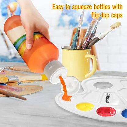 EXTRIC Washable Paint for Kids 6 PK x 8oz Bottles, Paint Cups & Brushes