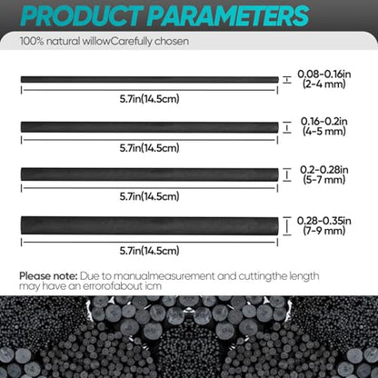 25 Pcs Willow Charcoal Sticks, Willow Charcoal,Sizes: 2-4mm,Professional Soft Black Drawing Charcoal for Sketching & Art
