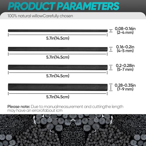 50 Pcs Willow Charcoal Sticks, Willow Charcoal,Mixed Sizes: 4-5mm, 5-7mm,Professional Soft Black Drawing Charcoal for Sketching & Art