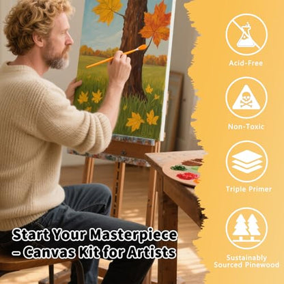 10-Pack 8x10 Stretched Canvas 100% Cotton for Acrylic & Oil | 100% cotton with husk, 5/8" deep frame, triple acid-free primed for acrylic, oil & gouache (Beginners, Students) - size: 10PK - 8"x10"