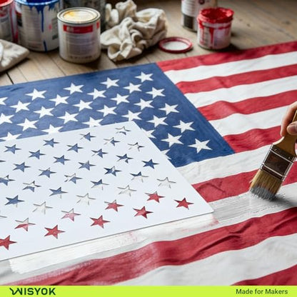 WISYOK 4Pcs American Flag 50 Star Stencil Templates, 4 Sizes American Flag Templates, Ideal for DIY Crafts Design, Independence Day Project, American Flag Projects