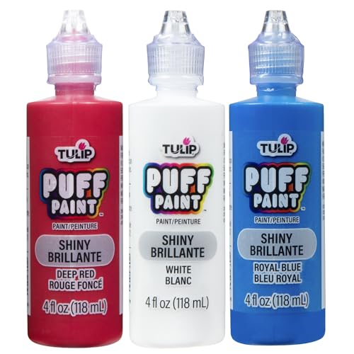 Tulip Puff Fabric Paint, Permanent Craft Paint for Clothes, DIY Projects, Notoxic, 4 fl oz 3-Pack, Patriotic USA Variety Pack - Red, White, Blue