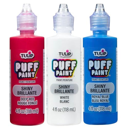 Tulip Puff Fabric Paint, Permanent Craft Paint for Clothes, DIY Projects, Notoxic, 4 fl oz 3-Pack, Patriotic USA Variety Pack - Red, White, Blue