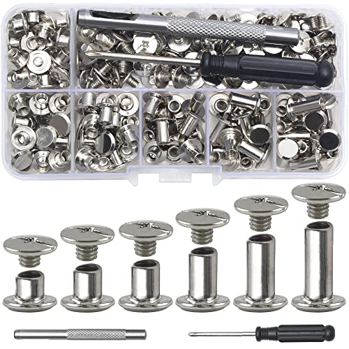 YORANYO 110Sets Chicago Screws Leather Rivets Assorted Screw Rivets Chicago Binding Screws for Decorate and Repair Leather Craft Belt Bag Shoes Purse Bookbinding (Silver, M5*4,5,6,8,10,12) - color: Silver, M5*4,5,6,8,10,12