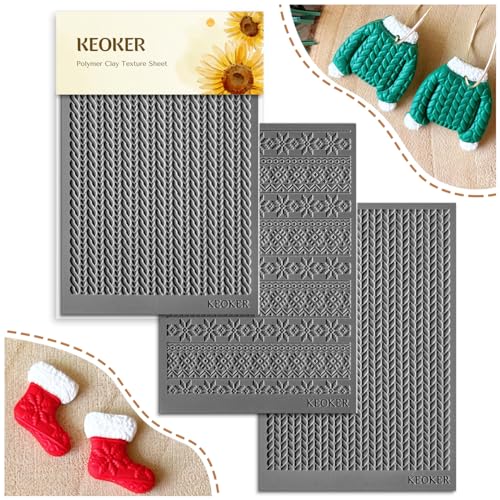 Keoker Polymer Clay Texture Sheet Christmas, Christmas Clay Texture Mat for Making Earrings Jewerly, Christmas Polymer Clay Earrings Tools (Style All 1-3) - color: Style All 1-3