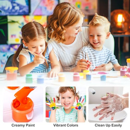 322PCS Washable Acrylic Paint for Kids Arts and Crafts, 23 Gouache Watercolor Paint Combination Sets of 12 Colors for Party Classroom Painting Supplies,23 Flat and 23 Pointed Brushes