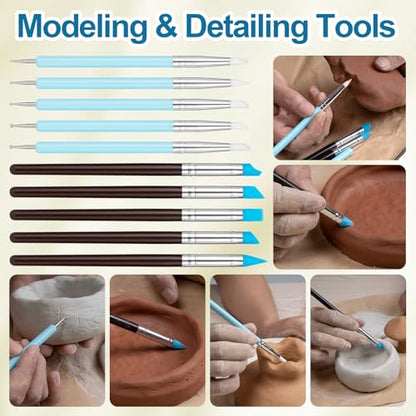 Amrules 10Pcs Clay Sculpting Tools, Practical Dual-End Rubber Pens and Dotting Tools Kit for Adults, Rock Painting, Nail Art, Carving, Drawing, Art Modeling, Shaping, Pottery Craft, Silicone Brushes - color: Blue-Silicone-10Pcs