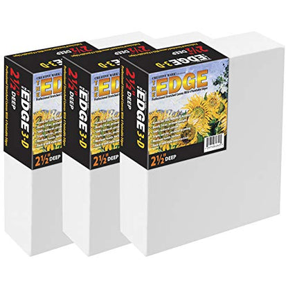 Creative Mark The Edge Deluxe Cotton 2-1/2" Deep Stretched Canvas for Painting, 11x14" Pack of 3, 14oz. Primed Weight, Universal Archival Priming, Medium Tooth, Frameless Artwork Canvas for Painters