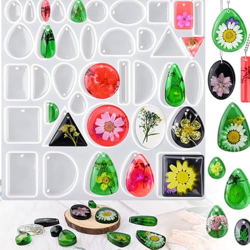 Resin Jewelry Molds, Silicone Molds for Epoxy Resin, Casting Tray with Hole, Resin Earring Molds, Epoxy Resin Mold for DIY Pendant, Earrings, Necklace, Keychain, Bookmark, Jewelry Making