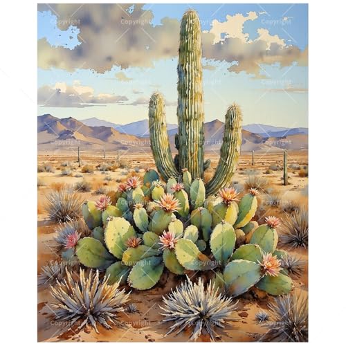 TAOPAOLAB Cactus Desert Scene Paint by Numbers Kit for Adults – DIY Saguaro and Prickly Pear Painting on Canvas 16x20 Inch, Acrylic Paint Set, Suitable for Beginners, Art for Home Decoration or Gifts - color: FM05951-No frame