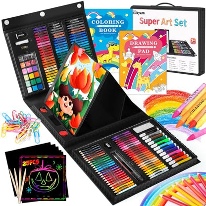 iBayam Art Kit, 251-Pack Art Supplies Drawing Kits, Arts and Crafts Gifts Box for Adult, Art Set Case with Trifold Easel, Scratch Paper, Sketch Pad, Coloring Book, Crayons, Pencils - color: Black