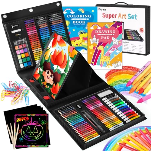 iBayam Art Kit, 251-Pack Art Supplies Drawing Kits, Arts and Crafts Gifts Box for Adult, Art Set Case with Trifold Easel, Scratch Paper, Sketch Pad, Coloring Book, Crayons, Pencils - color: Black