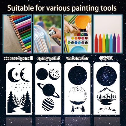 12 Sheets Overlay Forest Moon Stencils for Painting, 12 Styles Layered Moon Designs Drawing Templates Reusable Art Stencil for Painting on Wall Wood Home Decor - style: Forest Moon