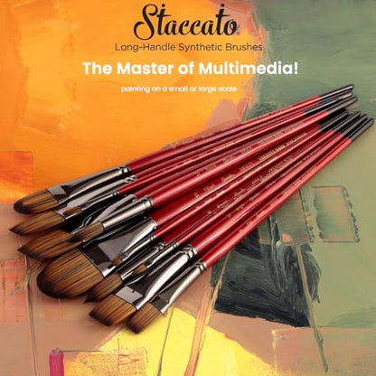Creative Mark Staccato Synthetic Art Paint Brush - Assorted Round Brush Set of 8 - Long Handle, Hand-Crafted Artist Paint Brush Set - Multimedia Fine Art Paint Brushes