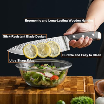 Kitchen Knife Set with Block, 15-Piece Professional Stainless Steel Sharp Knives Set for Kitchen with Built-in Sharpener, Ergonomic Wooden Handle, Full Tang Forged Triple Rivet, Boxed Knife Set