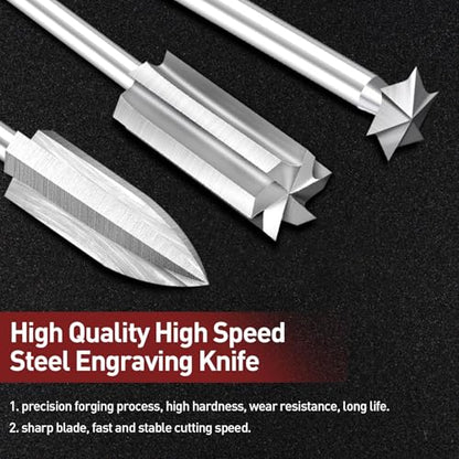 Wood Carving Drill Bits Set Compatible with Dremel Rotary Tool 7 Pcs Engraving Drill Accessories Bit Wood Crafts Grinding Woodworking Tool with 1/8” Shank for DIY Carving Drilling Micro Sculpture