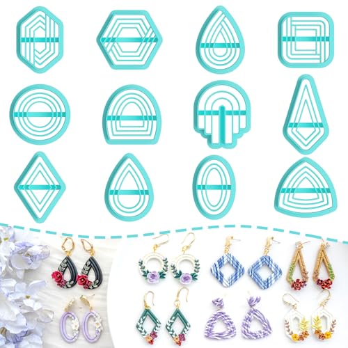 Tainsky Organic Shapes Clay Cutters for Polymer Clay Jewelry, 12 Shapes Basic Shapes Polymer Clay Cutters for Earrings - color: Basic-C