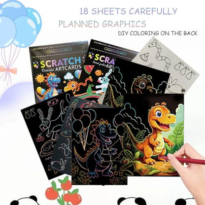 18 Sheets Rainbow Scratch Art Paper Animals Paint by Scratch 7.2 * 5.3inch Black Scratch Art Adult for DIY Crafts Supplies（Animal Themes） - style: Animal Themes