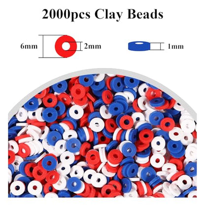 2000pcs Three Colors Clay Beads 6mm for Bracelets Making Flat Round Polymer Clay Bead Heishi Beads for Jewelry Making Earring Bracelets Necklace - color: White Dark red Royal blue