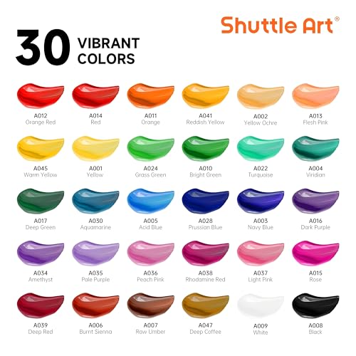 Shuttle Art Acrylic Paint Set, 30 x12ml Tubes Artist Quality Non Toxic Rich Pigments Colors Great for Kids Adults Professional Painting on Rocks Canvas Wood Clay Fabric Ceramic Crafts - color: 30 Colors