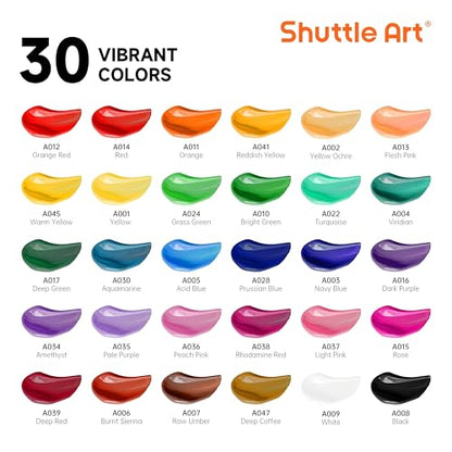 Shuttle Art Acrylic Paint Set, 30 x12ml Tubes Artist Quality Non Toxic Rich Pigments Colors Great for Kids Adults Professional Painting on Rocks Canvas Wood Clay Fabric Ceramic Crafts - color: 30 Colors