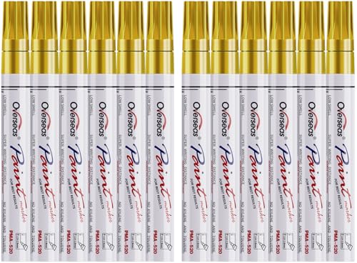 Lesun Gold Paint Pens, 12 Pack Waterproof Oil-Based Paint Pen Set - Quick Dry, Permanent Markers for Rock, Stone, Ceramic, Wood, Fabric, Plastic, Canvas, Glass, Mugs, Tires - color: Gold