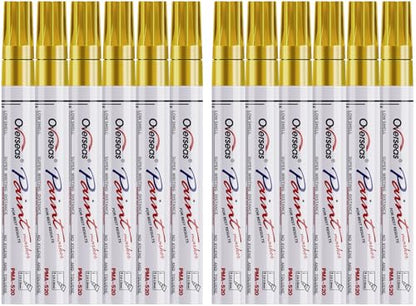Lesun Gold Paint Pens, 12 Pack Waterproof Oil-Based Paint Pen Set - Quick Dry, Permanent Markers for Rock, Stone, Ceramic, Wood, Fabric, Plastic, Canvas, Glass, Mugs, Tires - color: Gold