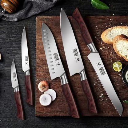 HOSHANHO 5-Piece Japanese Style Kitchen Knife Set,Professional Ultra Sharp High-Carbon Stainless Steel Chefs Knives with Ergonomic Wood Handle,Elegant Box Packaging - size: 5 Pieces Knife Set