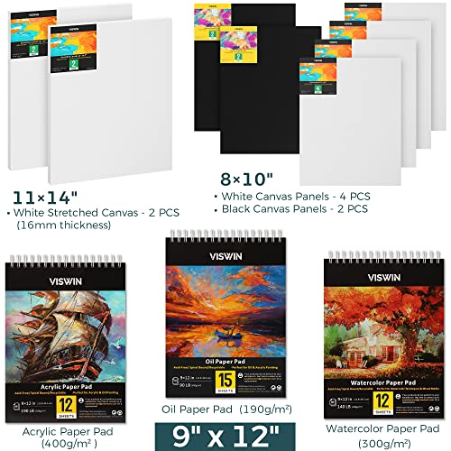 VISWIN Professional All-in-One Art Painting Kit with Aluminum & Beech Wood Easel, 96 Acrylic, Watercolor & Oil Paint Set, Canvas, Painting Set with Complete Art Supplies for Adult, Artist, Beginner