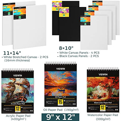 VISWIN Professional All-in-One Art Painting Kit with Aluminum & Beech Wood Easel, 96 Acrylic, Watercolor & Oil Paint Set, Canvas, Painting Set with Complete Art Supplies for Adult, Artist, Beginner