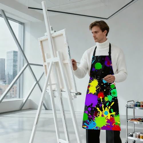 Mexican Floral Apron with 2 Pockets, Adjustable Apron for Cooking Baking BBQ Painting, Gifts for Women Men - color: Black-modian
