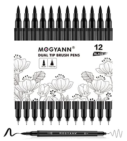 Drawing Pens, 12 Pack Dual Brush Pens Black Markers for Art Drawing Sketching - color: Black